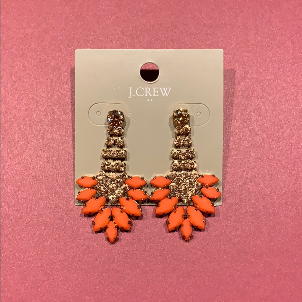 JCrew Coral and Gold Crystal Dangle Earrings